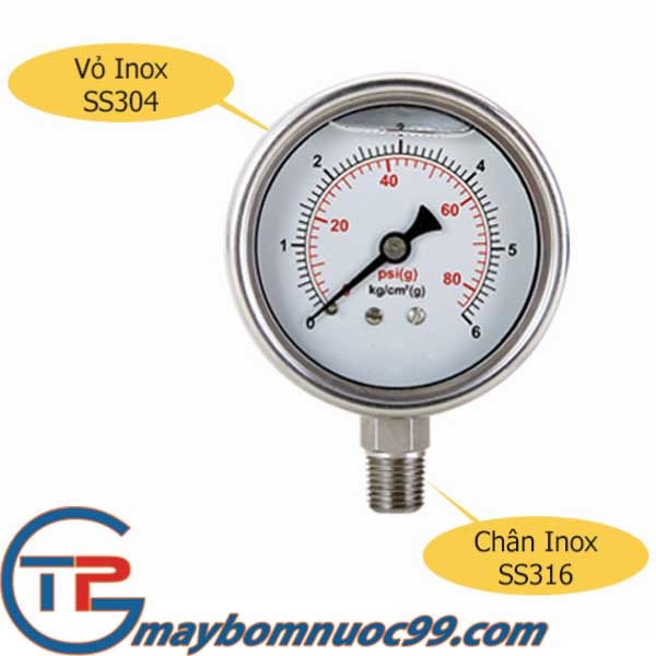 Đồng hồ đo áp suất nước vỏ inox chân inox