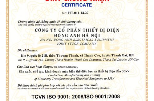 Chứng chỉ chất lượng máy biến áp Đông Anh Hà Nội